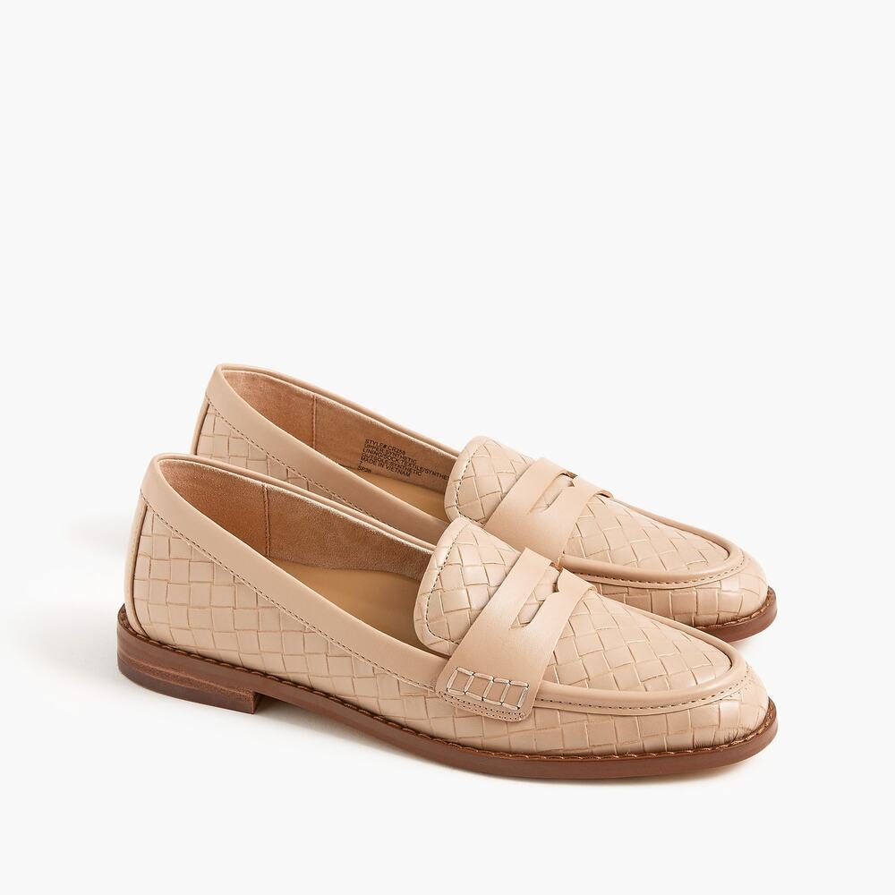 J. Crew Womens Textured Flex Penny Loafers Shoes Dark Beechwood Size 7.5 NWOB